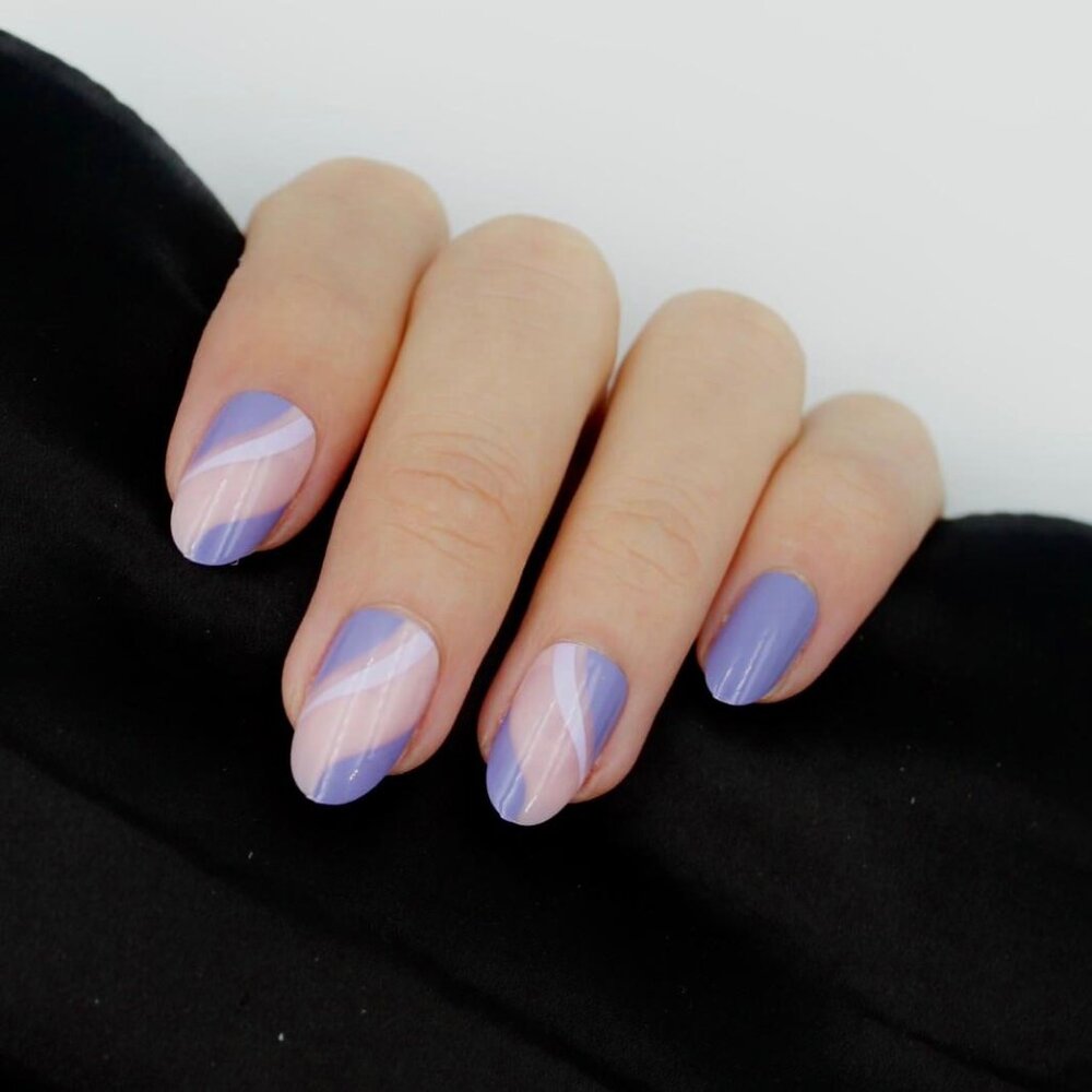 Press on nails with purple designs nude